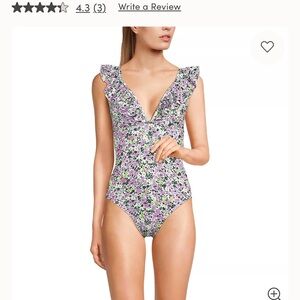 Lands' End Floral Ruffle One Piece Swimsuit